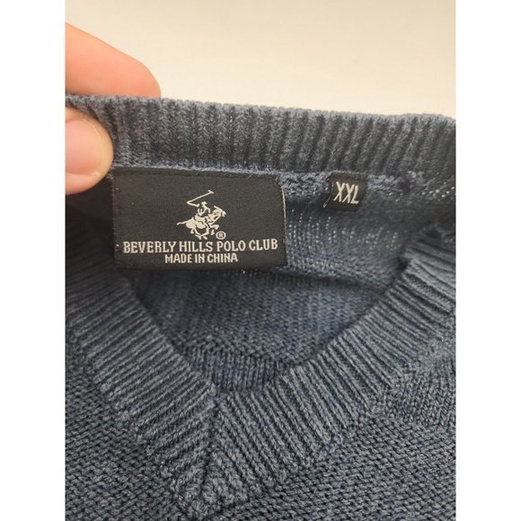 Beverly Hills Polo Club Sweater Knit 2XL XXL Blue‎ V Neck Pullover Shirt Soft - Picture 3 of 7